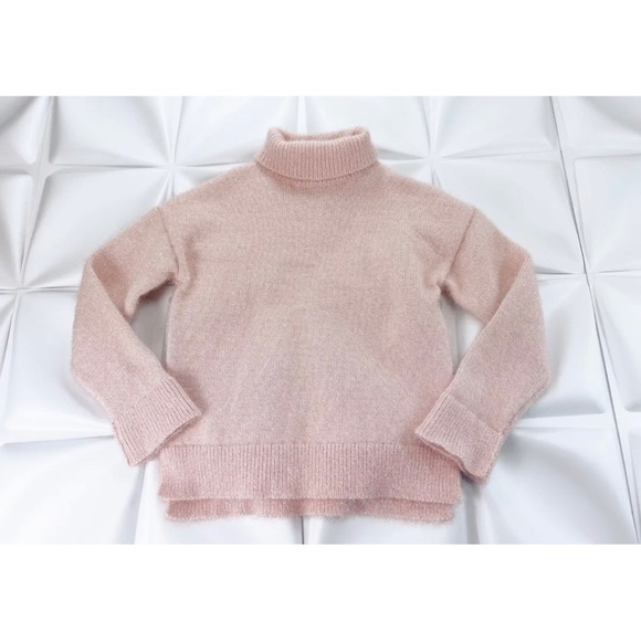 $298 Kate Spade Sz XS Blush Pink Fuzzy Iridescent Shimmer Turtleneck Sweater - Picture 3 of 9